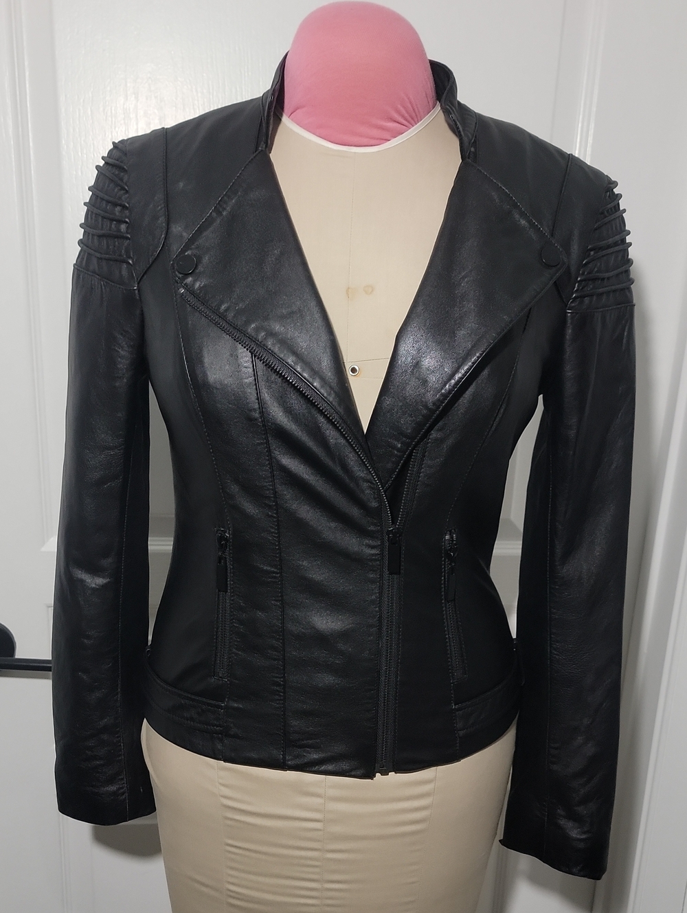 Blanc Noir Womens Black Leather Moto Jacket